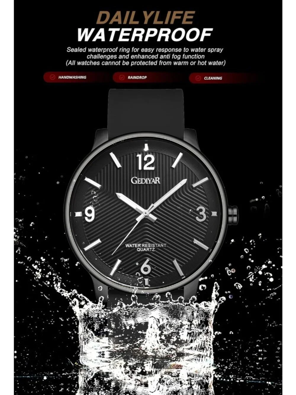 Men's Black Analog Quartz Simple Ultra Thin Waterproof Minimalist Wrist Watch